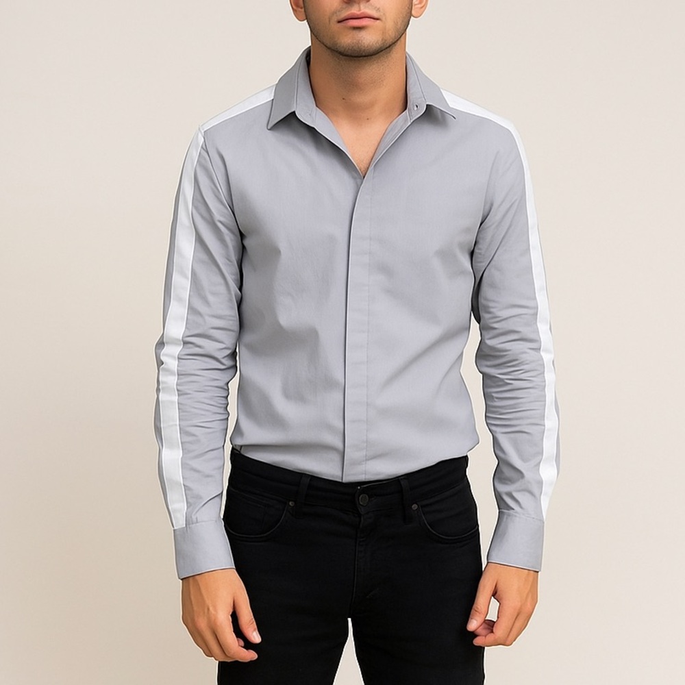TopMan Button Down Shirt in Gray Small